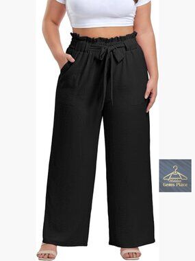 Plus Size High Waisted Wide Leg Palazzo Pants with Pockets Lightweight Polyester